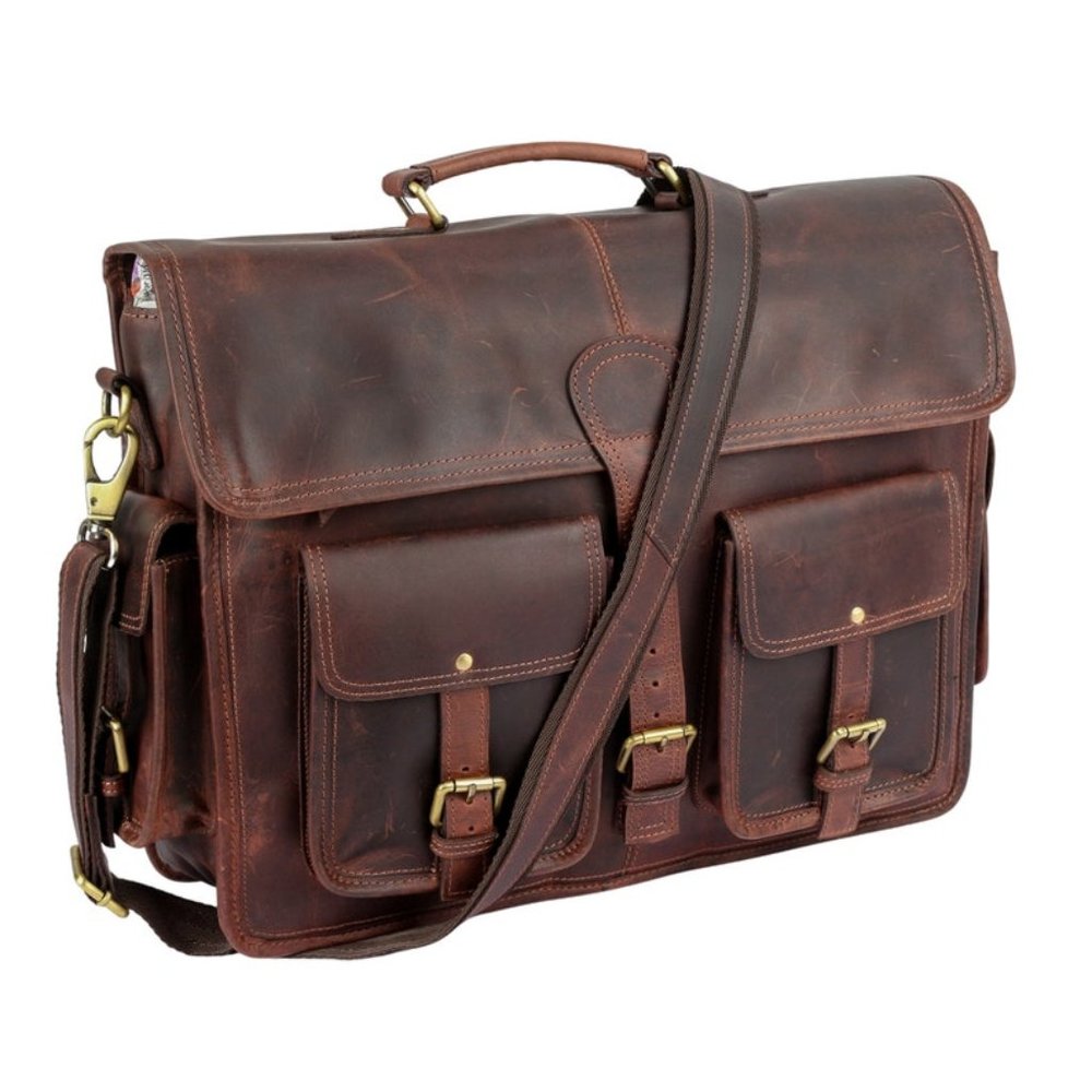 Large buffalo leather messenger bag